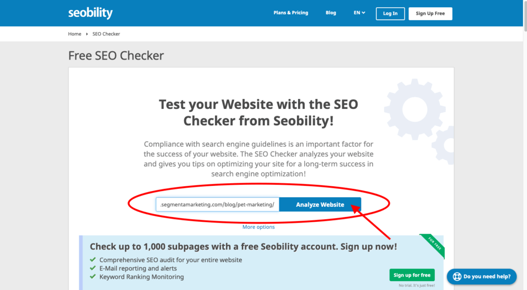 Seo Checker Escribe tu URL y dale click a 